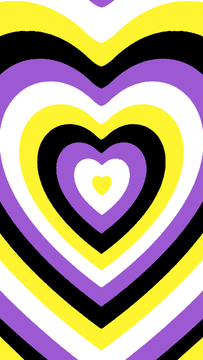 Heart pride flag wallpaper based on the power puff girls. There is a heart in the middle with different colored hearts going outward, each color of this wallpaper being the nonbinary flag.