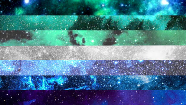 7 stripe ocean gay flag made from photos of space/galaxies corresponding to each appropriate color