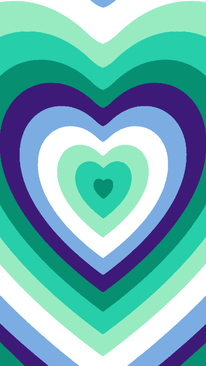 Heart pride flag wallpaper based on the power puff girls. There is a heart in the middle with different colored hearts going outward, each color of this wallpaper being the ocean gay flag aka vincian flag, 6 stripe version. This version's colors are dark teal, teal, mint green, white, light blue, and indigo. 
