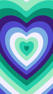Heart pride flag wallpaper based on the power puff girls. There is a heart in the middle with different colored hearts going outward, each color of this wallpaper being the ocean gay flag aka vincian flag, 7 stripe version.