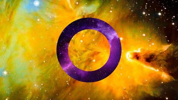 oii yellow/purple intersex flag made from photos of space/galaxies corresponding to each appropriate color