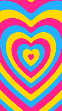 Heart pride flag wallpaper based on the power puff girls. There is a heart in the middle with different colored hearts going outward, each color of this wallpaper being the original pan flag.