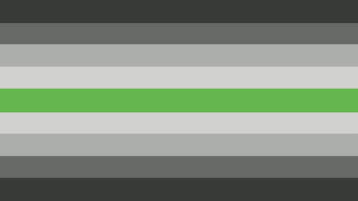 Flag with 9 horizontal stripes. The middle stripe is green and going outward on either side is: light silver, silver, grey, and dark grey.