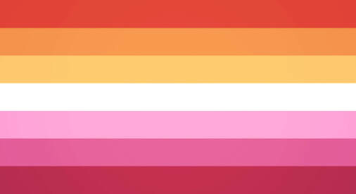 vintage version of an altered version of the sunset lesbian flag. the two stripes below the white stripe are altered to contrast the rest of the flag better and the quality of the last stripe is fixed