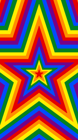 star flag edit with the 6 stripe rainbow flag. There is a tiny star in the middle that is red, and then there are stars bordering it going outward in the colors corresponding to the 6 stripe rainbow flag stripes. 