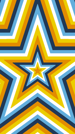 star flag edit with the aroace flag. There is a tiny star in the middle that is orange, and then there are stars bordering it going outward in the colors corresponding to the aroace flag stripes. This is the flag that is orange, yellow, white, light blue, and dark blue. 