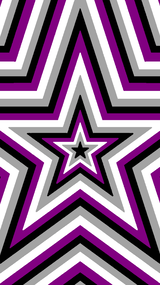 star flag edit with the asexual flag. There is a tiny star in the middle that is black, and then there are stars bordering it going outward in the colors corresponding to the asexual flag stripes. 