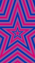 star flag edit with the bi flag. There is a tiny star in the middle that is hot pink, and then there are stars bordering it going outward in the colors corresponding to the bi flag stripes. There is also an extra purple stripe in between where the flag ends and re-starts. 