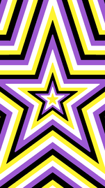 star flag edit with the nonbinary flag. There is a tiny star in the middle that is yellow, and then there are stars bordering it going outward in the colors corresponding to the nonbinary flag stripes. 