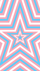 star flag edit with the trans flag. There is a tiny star in the middle that is baby blue, and then there are stars bordering it going outward in the colors corresponding to the trans flag stripes. 