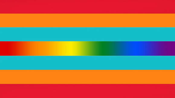 A flag with 7 horizontal stripes, the middle being a horizontal gradient from red to purple. The rest being red, orange, and teal, and then again backwards. 
