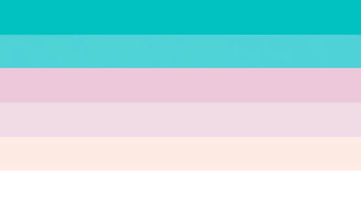 flag with 6 horizontal stripes in the color order from top to bottom being teal, medium blue, blush pink, pale pink, pale tan, and white