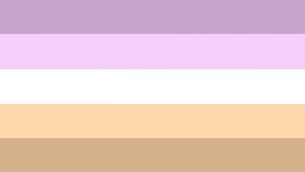 flag with 5 stripes in the color order from top to bottom being dark lavender, light lavender, white, light tan, and dark tan. 